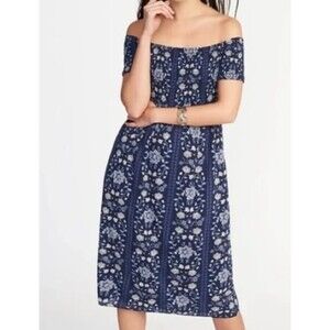 Old Navy Smocked Off the Shoulder Slub Weave Midi Dress Casual Boho Style Sz S